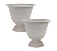 Plastic Round Urn Plant Pot 34cm,13inch Powdered Beige Grey 9.5L Garden Indoor Outdoor Planter Cover Weatherproof Frostproof (2)