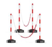 Plastic Safety Bollards, Parking Bollards with Water Fillable Base, Portable Work Zone Chain Post Set, Plastic Chain, Chain Stanchion for Warning/Crowd Control at Parking Lot(Red (4pcs))