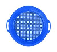 Plastic Sand Sifter Sieves with Handles, Multi-Color Pack of 4, Red Blue Green Yellow, Beach Toy for Kids, Outdoor Sandbox Play (Blue)