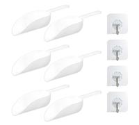 Plastic Scoop Set - 6pcs Multi-Purpose Scoops for Food with 4pcs Self-Adhesive Hooks, Durable Ice Scoop for Flour, Sugar, Coffee Beans, Powder - Perfect for Kitchen, Bar, Buffet, Party, Wedding