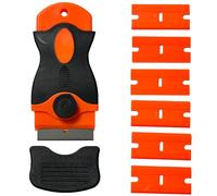 Plastic Scraper with 6 Replacement Plastic Blades Single-Head Scraper Sticky Residue Remover Tool for Adhesive, Glue, Stickers, Labels on Glass, Window, Floor, Car & Household Surfaces