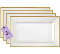 Plastic Serving Tray & Platter Set White Gold Rim Disposable Serving Trays & Platters for Food: Versatile for Appetizers and Ideal for Weddings and Hosting 8 x 13 inches - (6 Pack)