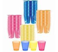 Plastic Shot Disposable Plastic Shot Glasses Multi Use Mini Shot Glass Indoor Outdoor Use Durable Neon Shot Use Beach Festival Parties Christmas Jelly Sample Tasting Desserts (Assorted Colour) 24 Pcs