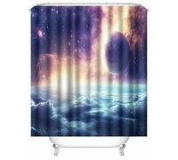 Plastic shower curtain 165x180cm cosmic night sky theme, waterproof washable weighted shower curtain, anti mould with hooks for dorm, RV or spa wet rooms.