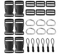 通用 Plastic Side Release Buckles Clips 1 Inch 24 Pcs:Flat Side Release Buckles + Tri-Glide Slides + D Rings + Zipper Pulls for Backpack Webbing Tape Repairing DIY Luggage Strap Pet Collar