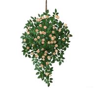 Plastic Simulation Rose Vines with Twisted Rattan Stems for Decorative Use in Home Decor, Weddings, Events, Hotels, and Outdoor Spaces (Beige)