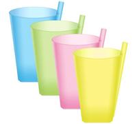 Plastic Sippy Cups Kids Straw Cups 4 Pcs 7oz Toddler Tumblers with Built-in Straw No Spill, Dishwasher Safe Glassware for Water, Juice, Milk, Dishwasher Safe, Cocktail Baby Smoothie Cup