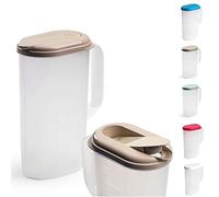 Plastic Slimline Fridge Jug with Lid Water Milk Juices Kitchen Home Door Picnic Jugs Pitcher of Water Clip & Lock Seal Dishwasher Freezer & Microwave Safe (Frost with Taupe Lid, 2L)