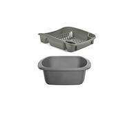 Plastic Small Washing up Bowl and Small Dish Drainer Rack Kitchen Plate Holder Set of 2 (Silver)