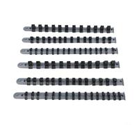 Plastic Socket Rail Holder Set for 1/4 3/8 1/2 Inch Sockets, 6-Piece Wall Mount Organizer Rack with Hanging Hooks for Garage Workshop Tool Storage and Machine Repair