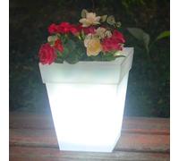 Plastic Solar LED Lighted Flower Pots for Outdoor,Outdoor Garden Landscape Lamp, White LED Floral Arrangement Planter Box,Garden Decorative Light Vase Glow in the Dark,Solar Lighting(Square)