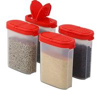 Plastic Spice Containers - Spice Jar Set of 4 Large Spice Jars to Store Spices, Herbs, Marinade, Sugar, Salt, Pepper - Refillable Airtight Small Spice Jars with 2 Way Lids