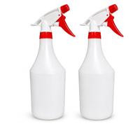 Plastic Spray Bottle, 2 Pack, 32 Oz with Adjustable Nozzle, Heavy Duty Leak Proof Mist Empty Water Bottle Sprayer for Cleaning, Chemicals, Hair, Planting & All-Purpose Use - (Red)