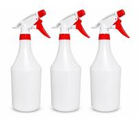 Plastic Spray Bottle, 3 Pack, 32 Oz with Adjustable Nozzle, Heavy Duty Leak Proof Mist Empty Water Bottle Sprayer for Cleaning, Chemicals, Hair, Planting & All-Purpose Use - (Red)