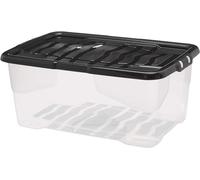 Plastic Stackable Storage Box & Lid Clear/Black Lid Strata 4 x 42 Litres Curve