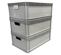 Plastic Stacking Heavy Duty GREY Euro Storage Containers Boxes Crates 3 x 45 Ltr
