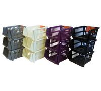 Plastic Stacking Stackers Storage Baskets Veg Rack 3 Tier Vegetable 18cm Great Stackable (Cream)