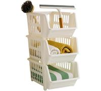 Plastic Stacking Storage Cream Baskets | 18cm Modular Open Front Containers for Kitchen, Office, Utility Room, Craft Supplies, Toys | Space Saver Storage Boxes with Clip (Pack of 1)