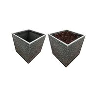Plastic Stone Brick Effect 38cm Square Planter (2 Square Slate Planters)