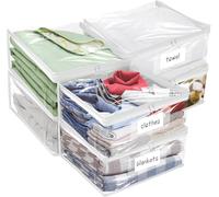 Plastic Storage Bags with Easy-Glide Zipper, Pack of 6, Durable Clear Vinyl Zippered Storage Bags for Clothes Sweaters Comforters Blankets Sheets Bedding (14.2 x 12 x 3.2 Inch, White)