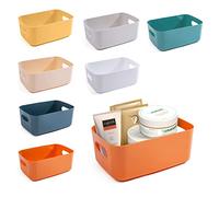 Plastic Storage Basket, Multiple Colour Storage Boxes, Organizing Bins for Kitchen Storage, Cupboard, Office, School and Home (7Pcs Small)