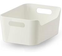 Plastic Storage Basket with Handle - White Kitchen & Home Organiser - Durable Rectangular Storage Box - Multipurpose Storage Bin for Cupboards, Shelves, Cabinets - 24x17 cm (1 Pack)