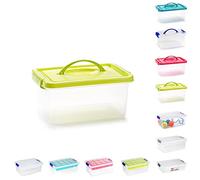 Plastic Storage Box Lightweight Robust Stackable Storage Boxes with Lid, Clear Latch Boxes, Plastic Organiser, Space Saving Solution for Home Office (4L - Green Lid Storage Box with Handle)