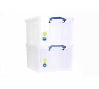 Plastic Storage Box W/ Lockable Lid Really Useful Box 2 X 42L Capacity - Clea
