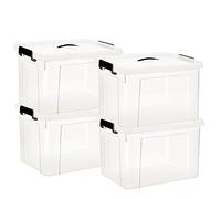 Plastic Storage Box with Lid,4 Pack 25L Storage Boxes Clear Stackable Storage Bin with Latching Buckles and Lids for Home and Office
