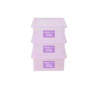 Wham Crystal Plastic Storage Boxes With Lids Home Office Stackable Nestable Container Box, 32L Easy fit Underbed Protective Storage Box, 60 x 40 x 18 cm - Tint Lilac (Set of 4)
