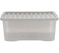 Wham Crystal Plastic Storage Boxes With Lids Home Office Stackable Nestable Container Box, 45L Easy fit Underbed Protective Storage Box, 60 x 40 x 25 cm - Tint Grey (Set of 4)