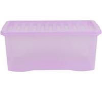 Wham Crystal Plastic Storage Boxes With Lids Home Office Stackable Nestable Container Box, 45L Easy fit Underbed Protective Storage Box, 60 x 40 x 25 cm - Tint Lilac (Set of 5)
