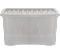 Wham Crystal Plastic Storage Boxes With Lids Home Office Stackable Nestable Container Box, 60L Easy fit Underbed Protective Storage Box, 60 x 40 x 33 cm - Tint Grey (Set of 5)