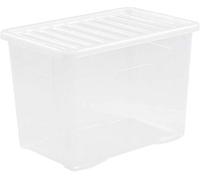 Wham Crystal Plastic Storage Boxes With Lids Home Office Stackable Nestable Container Box, 80L Easy fit Underbed Protective Storage Box, 60 x 40 x 42 cm - Tint Clear (Set of 4)