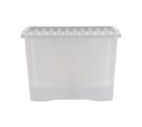 Wham Crystal Plastic Storage Boxes With Lids Home Office Stackable Nestable Container Box, 80L Easy fit Underbed Protective Storage Box, 60 x 40 x 42 cm - Tint Grey (Set of 3)