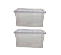 PLASTIC STORAGE BOXES BOX CONTAINERS 35 LTR LITRE SET PACK LID CLEAR TRANSPARENT (2 BOX WITH LID) by Whitefurze
