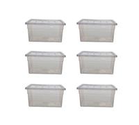 PLASTIC STORAGE BOXES BOX CONTAINERS 35 LTR LITRE SET PACK LID CLEAR TRANSPARENT (6 BOX WITH LID)