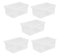 Plastic Storage Boxes Crystal Clear 45L Box & Lid Home Office Stackable Nest able - Pack of 5