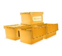 Plastic Storage Boxes with Lids - Heavy Duty Boxes - Toy Box Storage -Large Stackable or Moving Box Crates for Home, Garage, Wardrobe - Stacking Box with Lid - Yellow