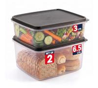 Plastic Storage Containers with Lids - 2-Pack 3L + 6.5L Cupcake Carrier - Leakproof Cookie Storage Containers Airtight - BPA-Free Containers with Lids for Food Storage, Meal Prep, Leftovers, Cupcakes