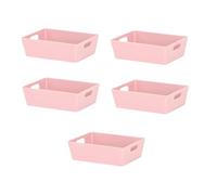 Plastic Storage Cool Basket/Box - Rectangular 3.01 Plastic Storage Box with Handles - Wham Studio Kitchen Home Office Storage Basket Boxes (Blush Pink - Pack of 5)