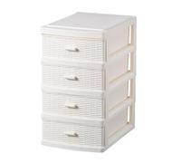 Plastic Storage Drawer Unit 4 Tier | Rattan Cream Storage Cabinet Chest Tower Trolley | Home Kitchen Office School Garage | 32 (Height) x 17.9 (Width) x 25.8 (Length) cm