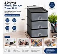 Plastic Storage Drawers Handy 3 Tier Office Home Organiser Chest Drawer Tower