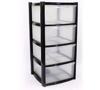Plastic Storage Drawers - Large - 4 Drawers (Black)