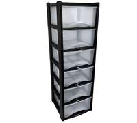 Plastic Storage Drawers - Large - 6 Drawers (Black)