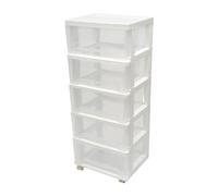 Plastic Storage Drawers on Wheels, Drawer Cabinet, 5-Drawer Organiser Storage Box with 4 Sheels, Organiser Chest for Families, Schools, Gyms, Workplaces, Offices, Clinics, 40*33*98cm (White)