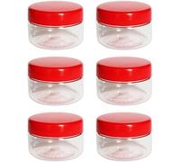 Plastic Storage Jars with Red Screw Lids, Clear BPA Free Containers for Cream, Spices, Beads, Needles, Small Item Storage, Multipurpose Pots for Travel & Kitchen Use (Set of 6 - 150ml Round Jar)