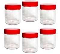 Plastic Storage Jars with Red Screw Lids, Clear BPA Free Containers for Cream, Spices, Beads, Needles, Small Item Storage, Multipurpose Pots for Travel & Kitchen Use (Set of 6 - 100ml Round Jar)