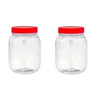 Plastic Storage Jars with Red Screw Lids, Clear BPA Free Containers for Cream, Spices, Beads, Needles, Small Item Storage, Multipurpose Pots for Travel & Kitchen Use (Set of 2 - 750 ml Round Jar)