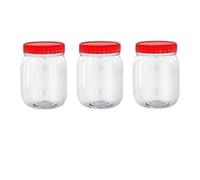 Plastic Storage Jars with Red Screw Lids, Clear BPA Free Containers for Cream, Spices, Beads, Needles, Small Item Storage, Multipurpose Pots for Travel & Kitchen Use (Set of 3 - 500ml Round Jar)
